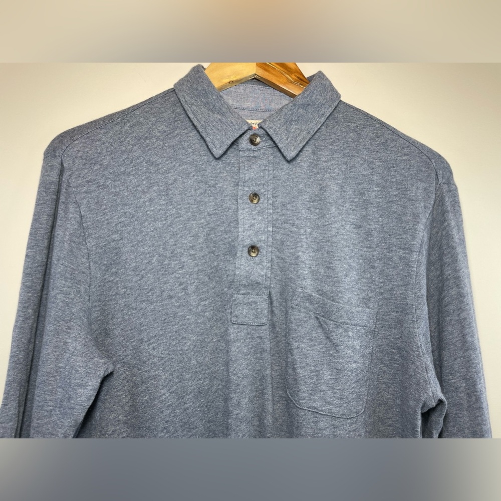 Faherty Men's Long Sleeve Luxe Heather in Flint Blue Heather Polo Size Small - Picture 4 of 14